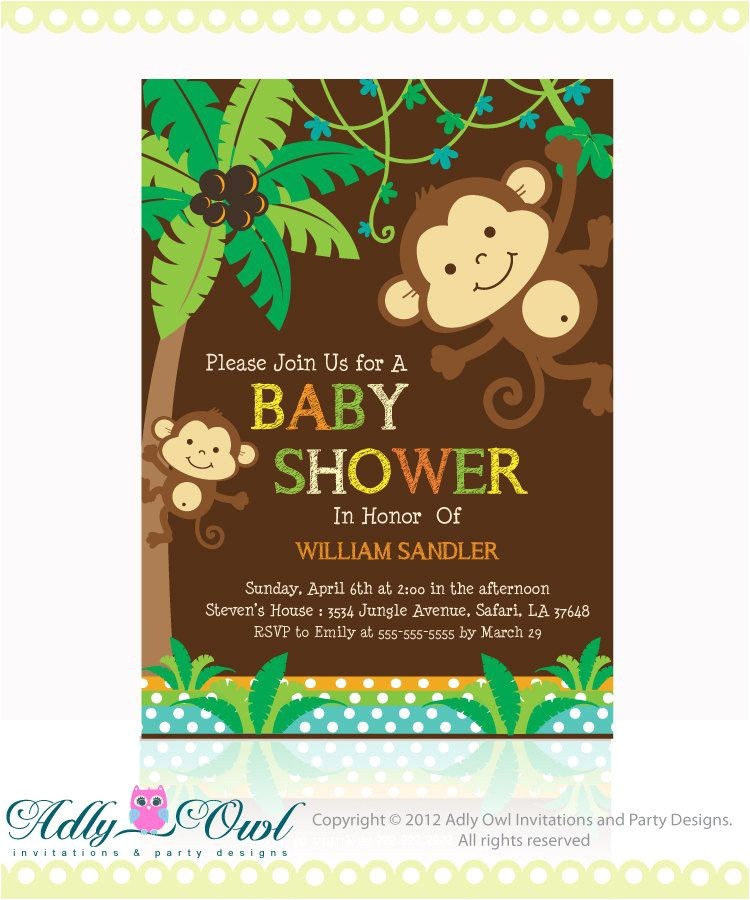 Baby Shower Invitations with Monkeys Personalized Jungle Monkeys Baby Shower Printable Diy