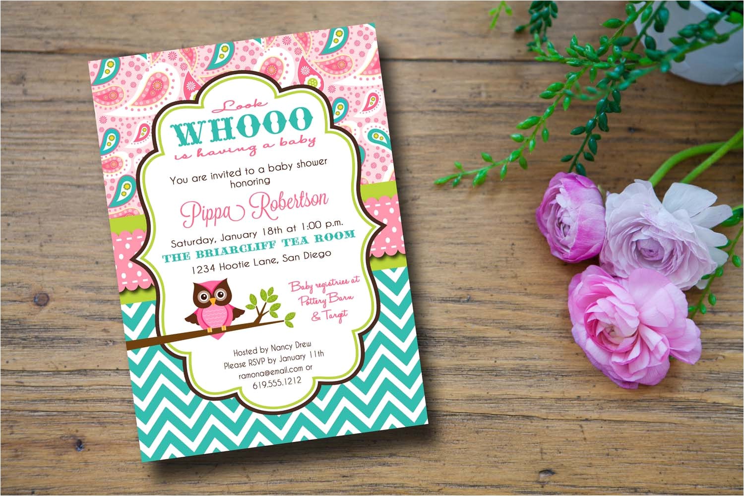 owl themed baby shower invitation