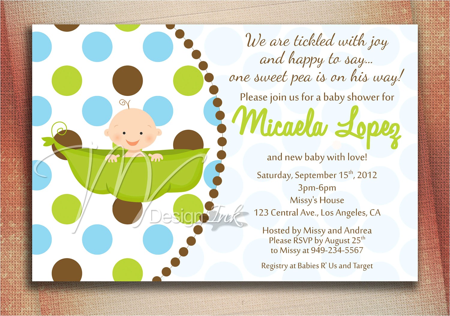 pea in a pod baby shower invitation baby