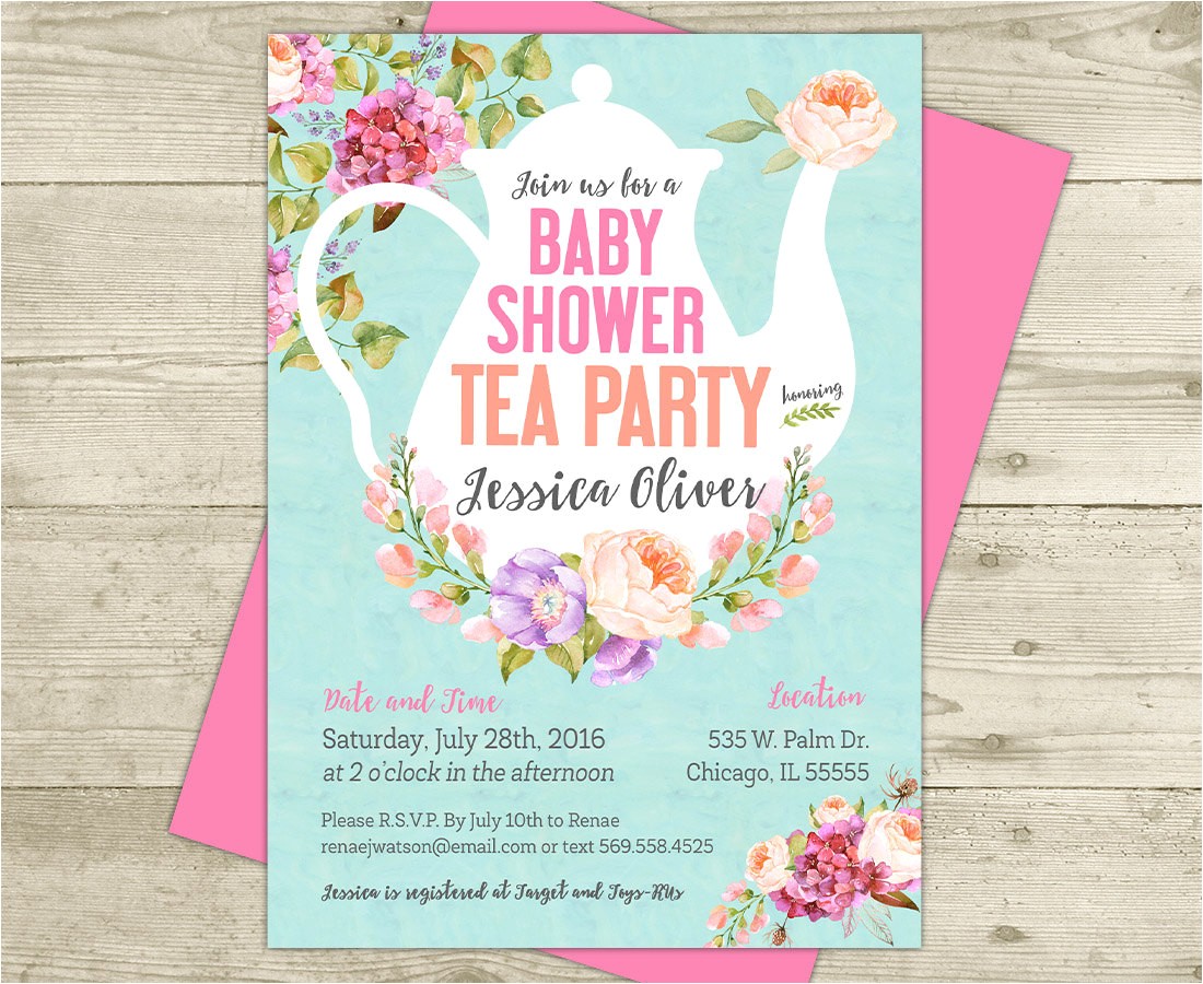 tea party baby shower invitation floral