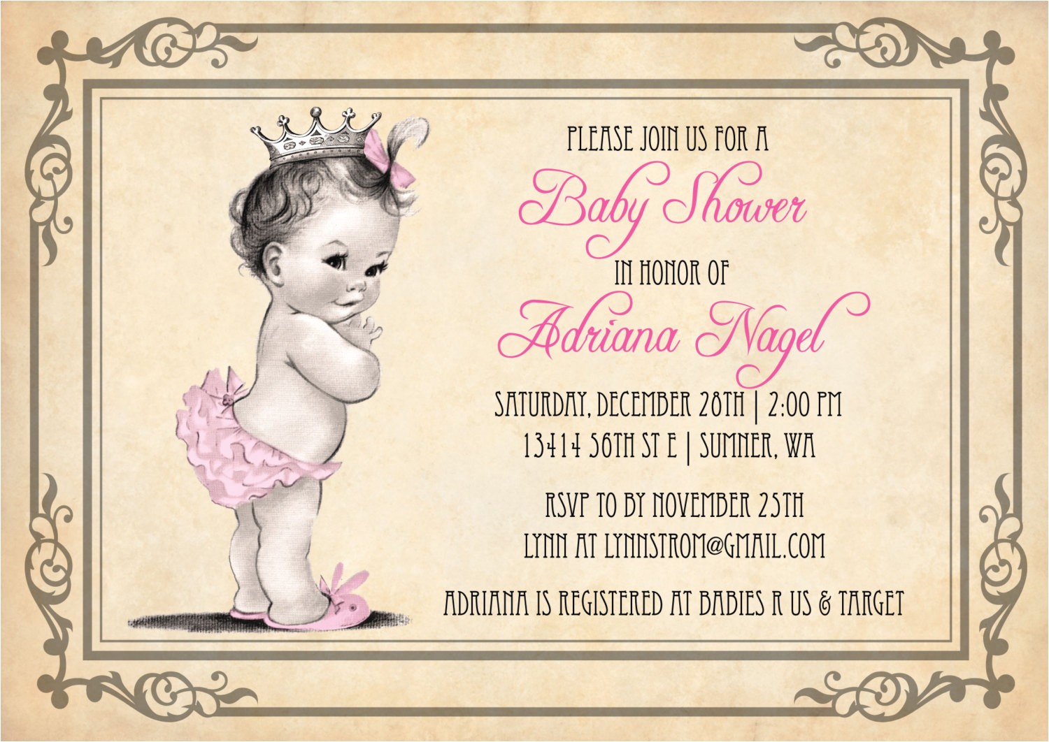 princess baby shower invitation girl