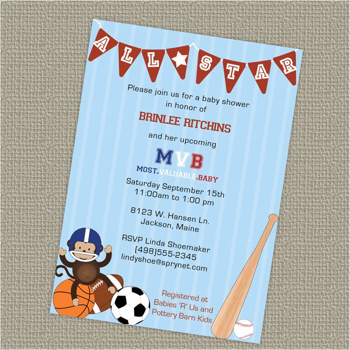 sports themed baby shower invitation all
