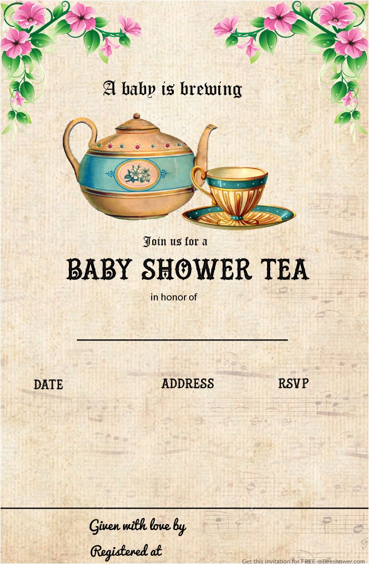 free printable tea party baby shower invitation template