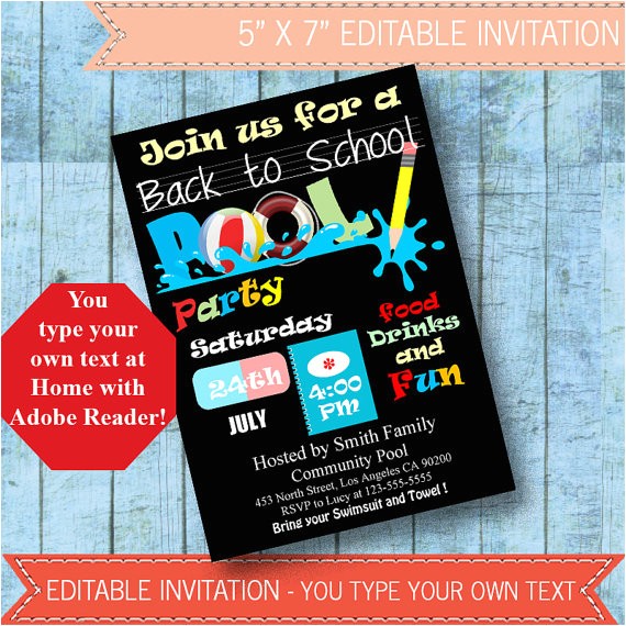 back to school pool party invitation