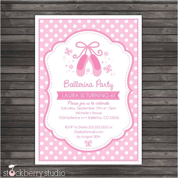 pink ballerina birthday printable invitation