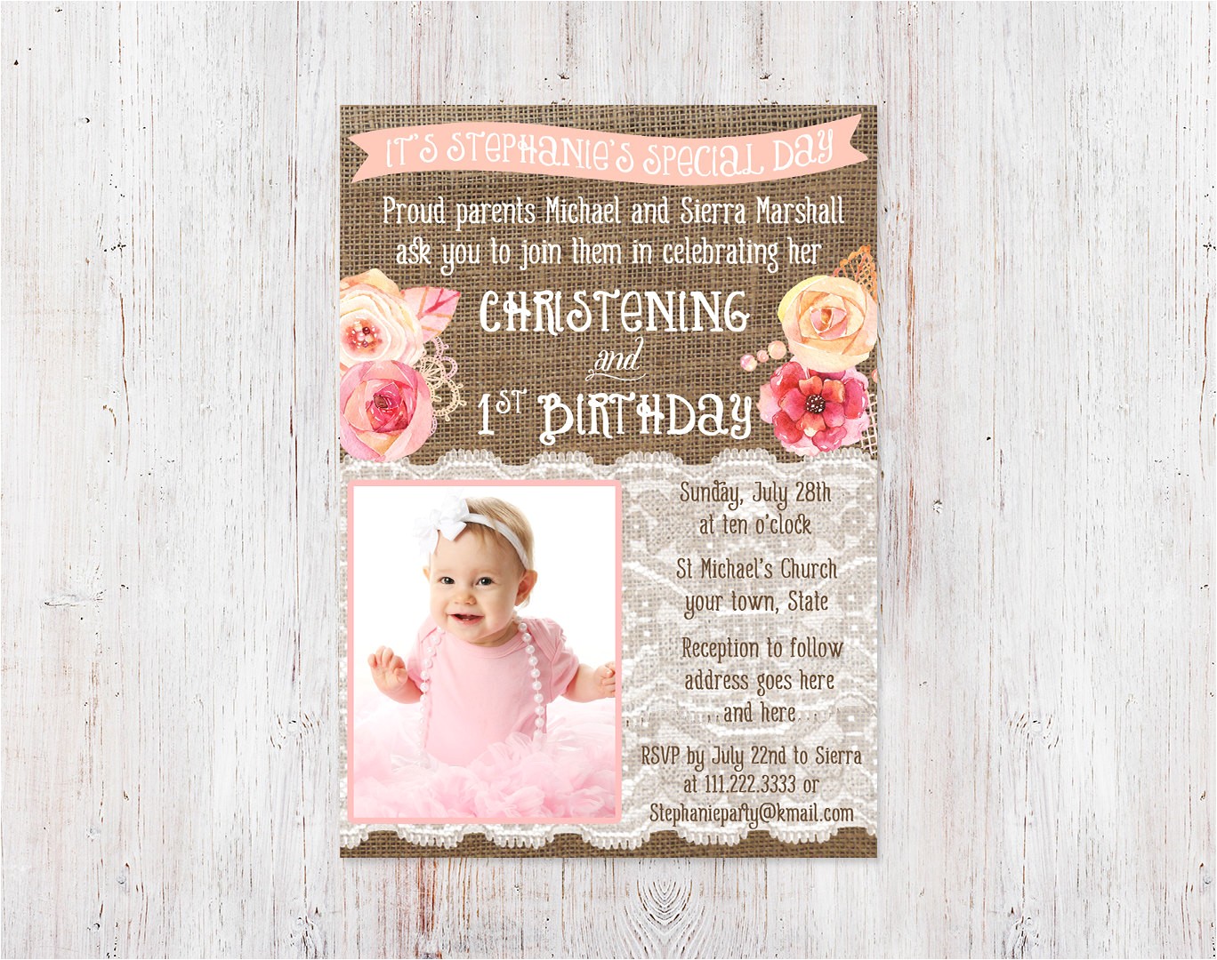 christening and 1st birthday invitations
