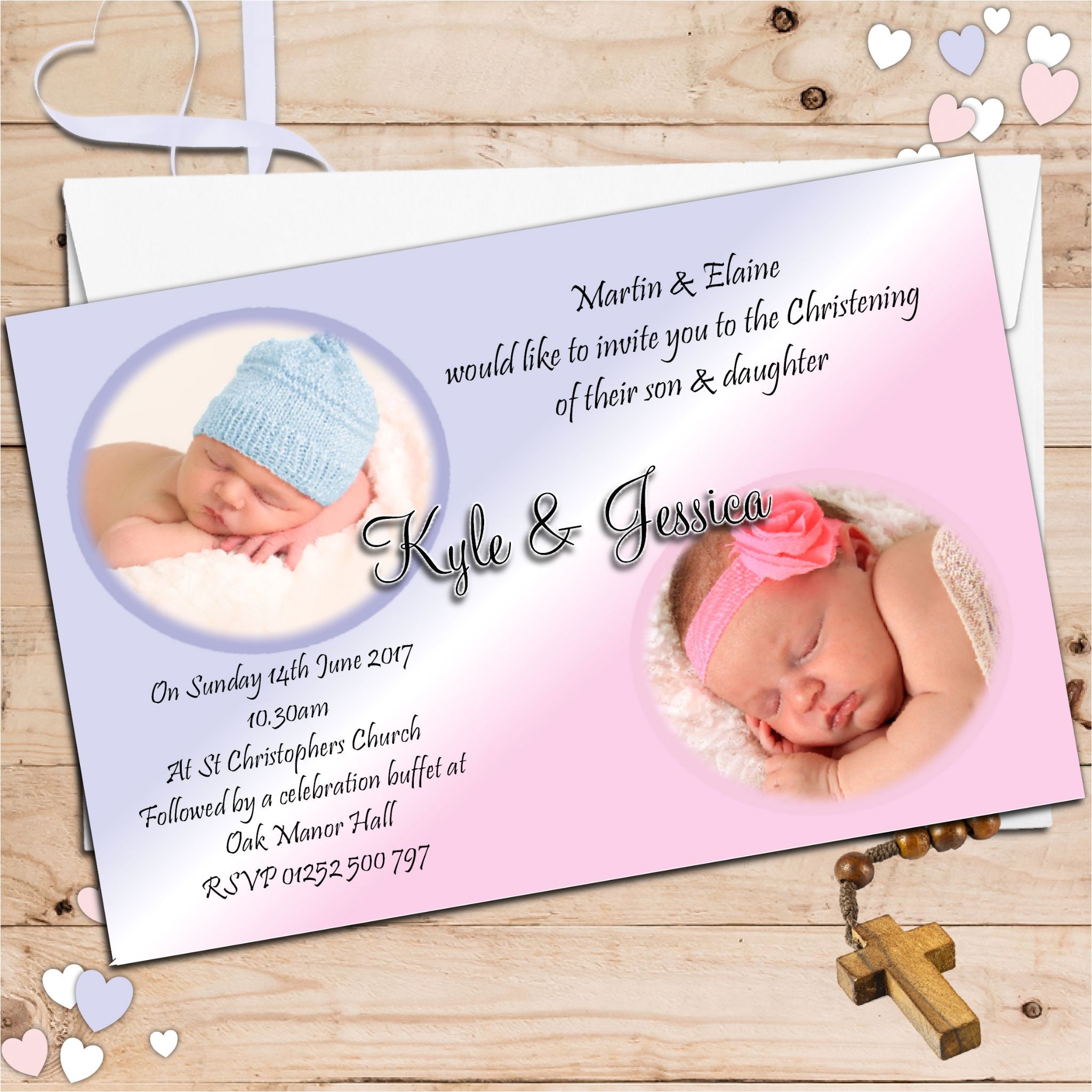 twin boy and girl baptism invitations