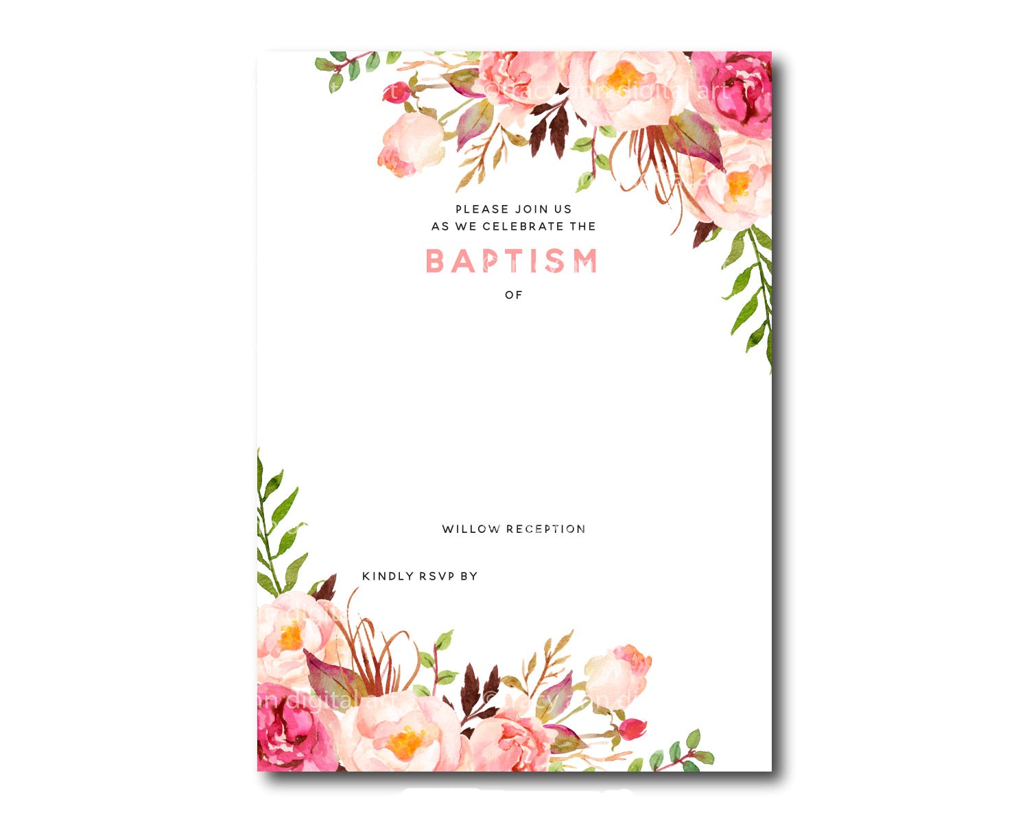 free printable baptism floral invitation template