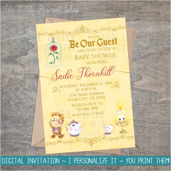 Beauty and the Beast Baby Shower Invitations Beauty Belle Beast Baby Shower Invitation Bell Be Our Guest