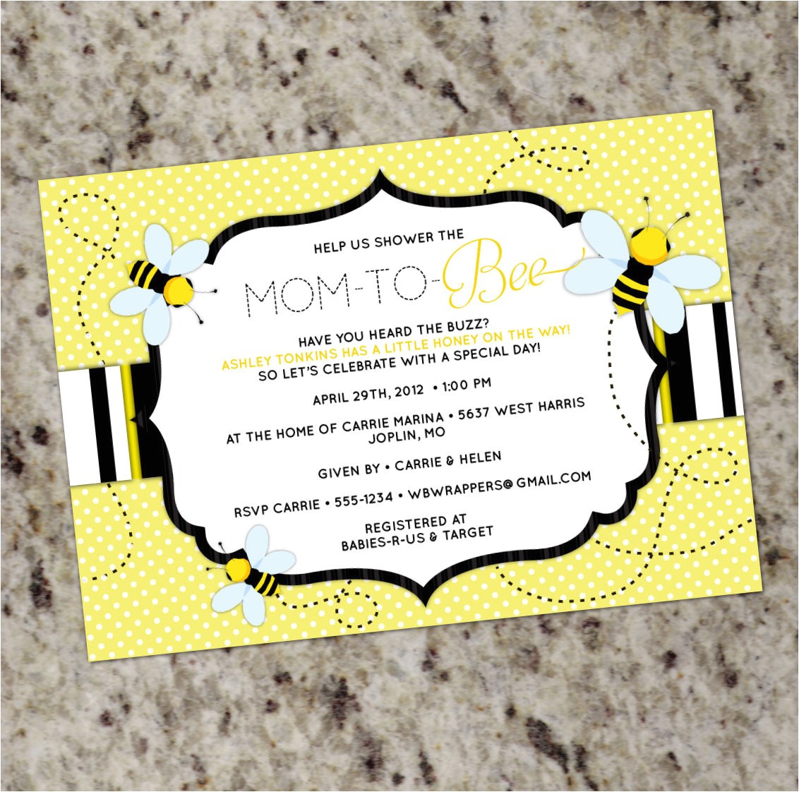 bee themed baby shower invitation mom to
