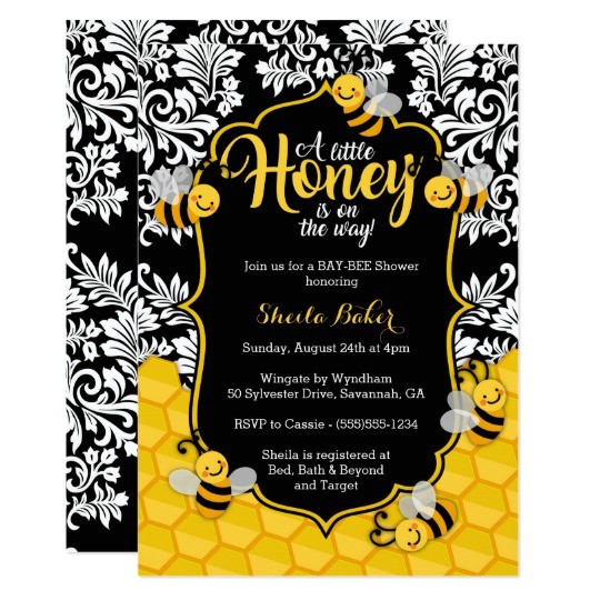 little honey bee themed baby shower invitation