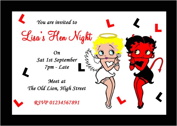 betty boop angel and devil hen do night party invitations p