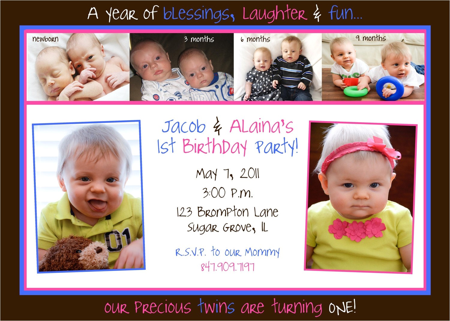 twins first birthday party invitation