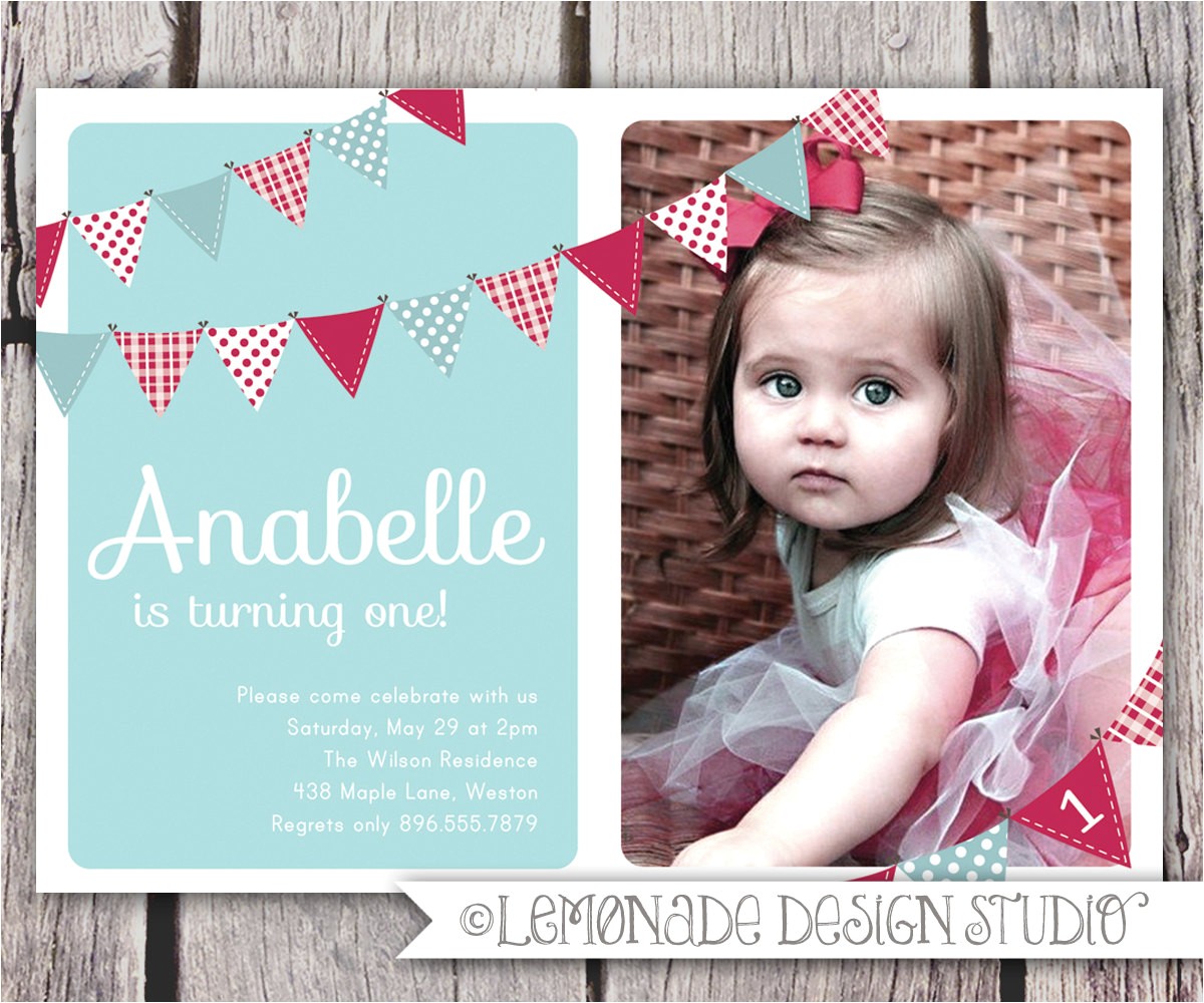 first birthday invitation bunting flags