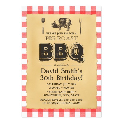 classic red plaid pig roast bbq birthday party invitation 161335488297881949