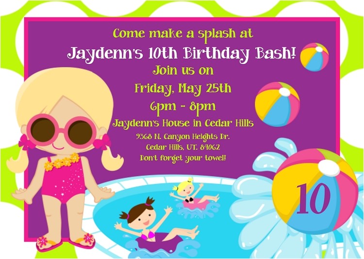 birthday pool party invitations