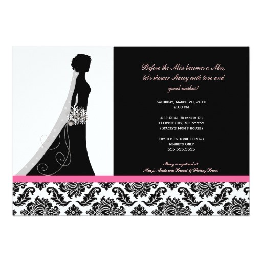 bridal shower invitations in pink and black damask