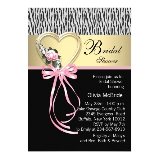 pink zebra black gold zebra bridal shower invitation