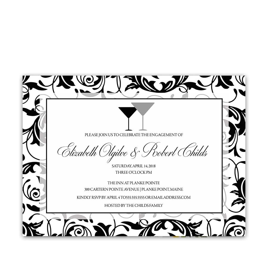 engagement party invitations damask black and white