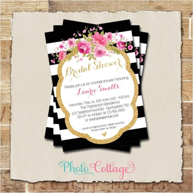 Black White and Gold Bridal Shower Invitations Bridal Shower Invitation Glitter Gold Invitation Peony