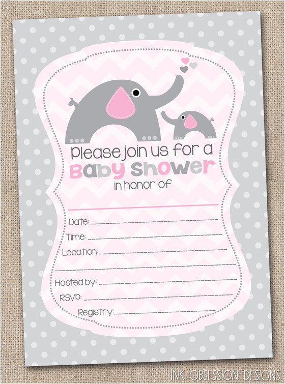 Blank Baby Shower Invites Ink Obsession Designs Fill In the Blank Elephant Baby