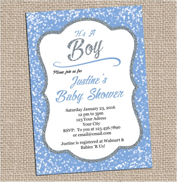 blue and silver baby shower invitation
