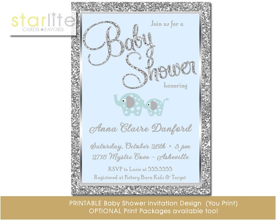 elephant baby shower invitation blue silver 2