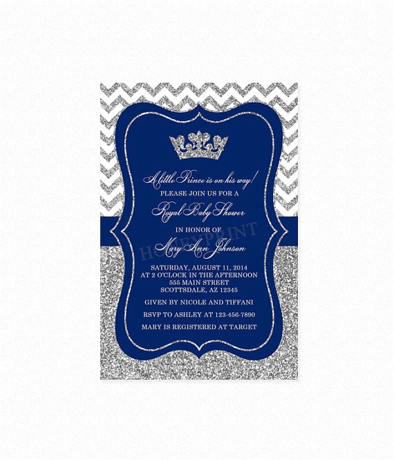 Blue and Silver Baby Shower Invitations Prince Baby Shower Invitation Royal Blue Silver Baby