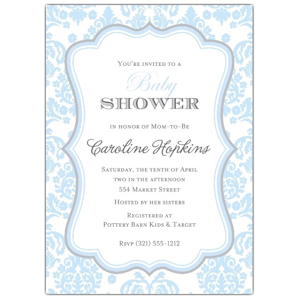 Darling Damask Blue and Grey Baby Shower Invitations p 643 57 1383