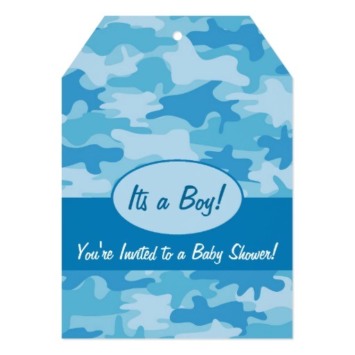 blue camo camouflage boy baby shower invitation