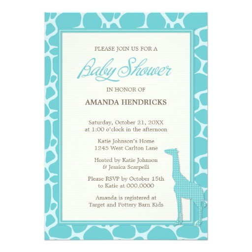 blue giraffe baby shower invitation