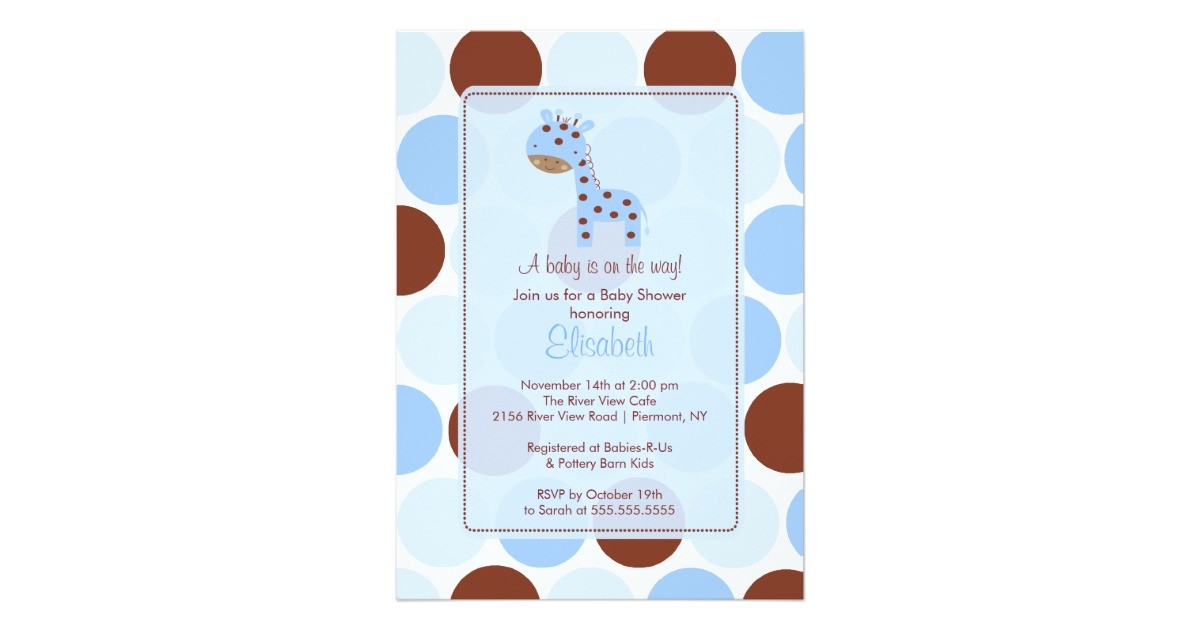 blue giraffe boy baby shower invitation