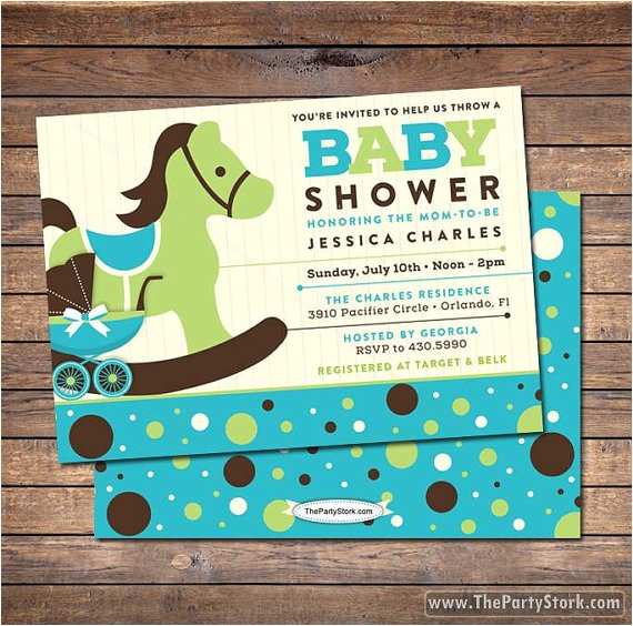rocking horse baby shower invitation blue