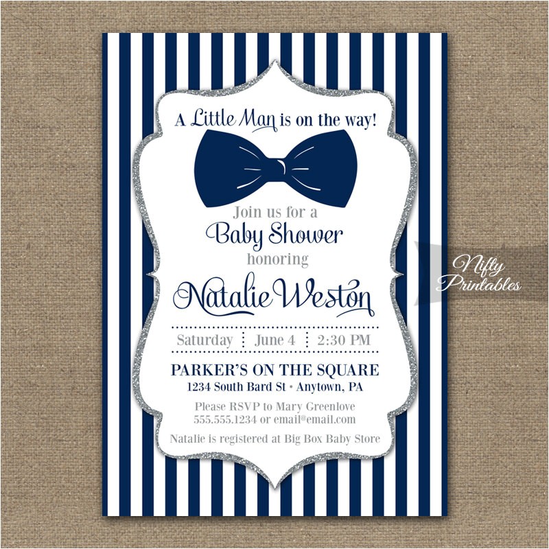 Bow Tie Baby Shower Invites Bow Tie Baby Shower Invitations Printable Navy Blue & Silver