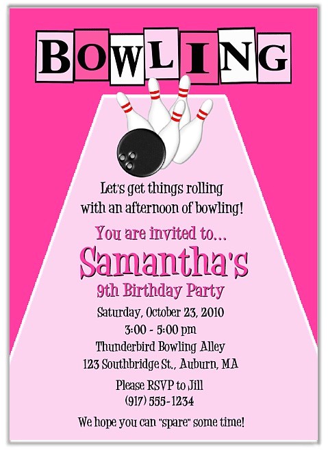 bowling birthday party invitations girl