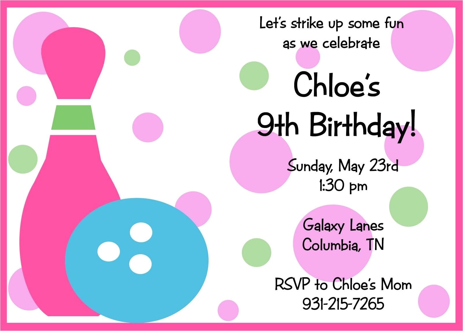 Bowling Party Invitations for Kids Free Printable Birthday Invitations Templates Free