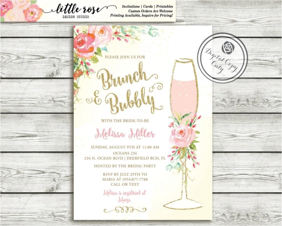 brunch and bubbly bridal shower invitation brunch invite wedding shower hand painted roses mimosa invitation printable lr1050