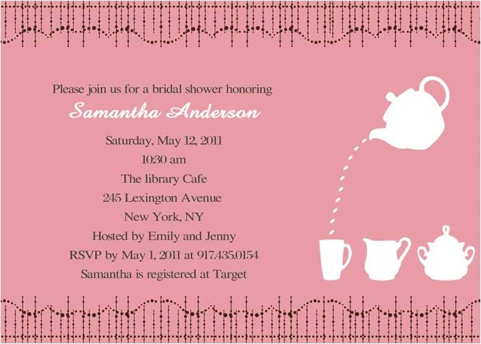 cheap print pink bridal shower tea party invitations ewbs036