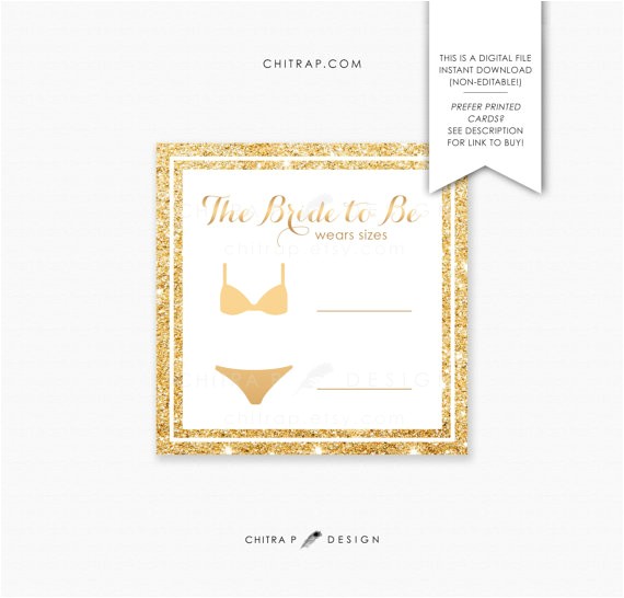 bridal lingerie size insert card printed