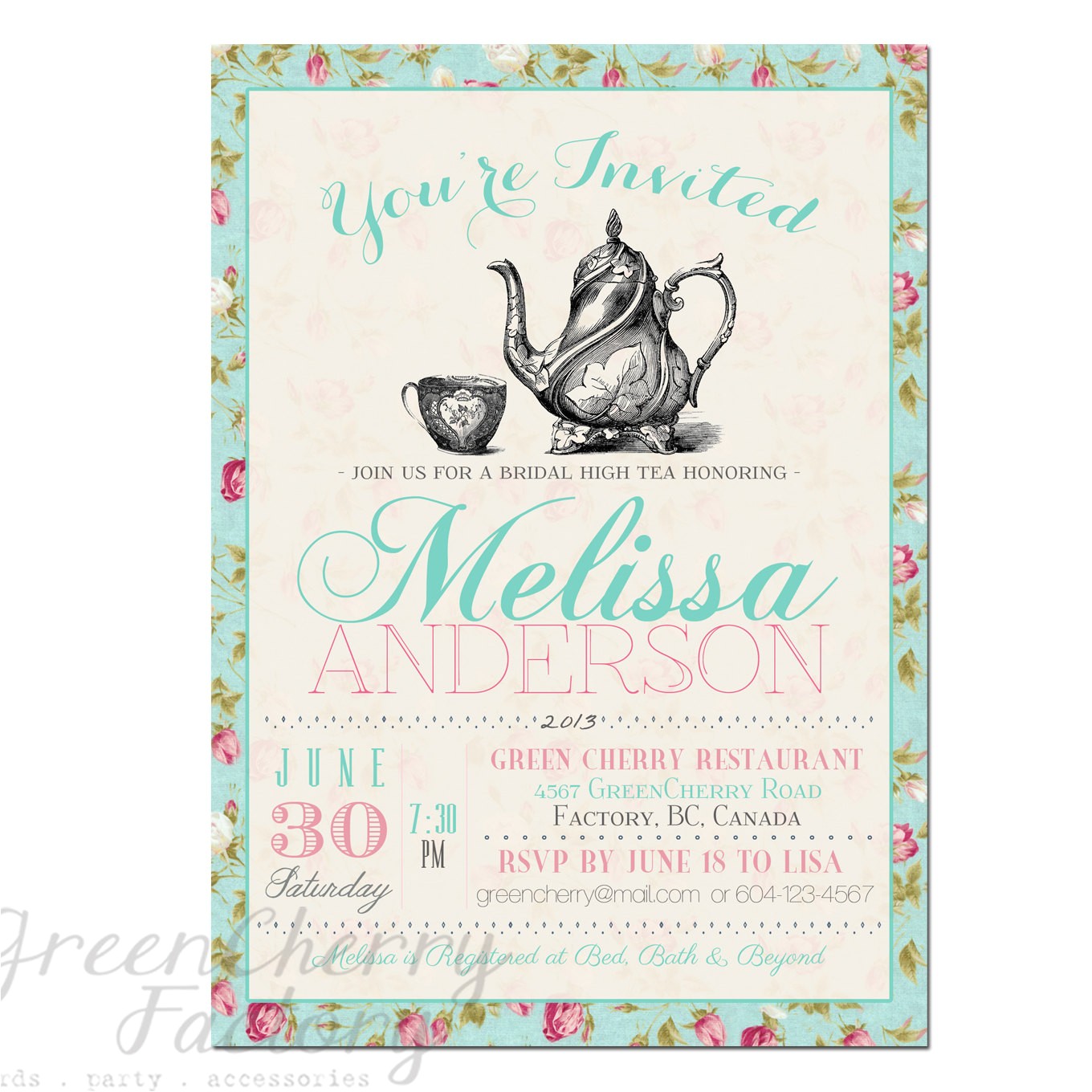 bridal shower tea party invitation wording