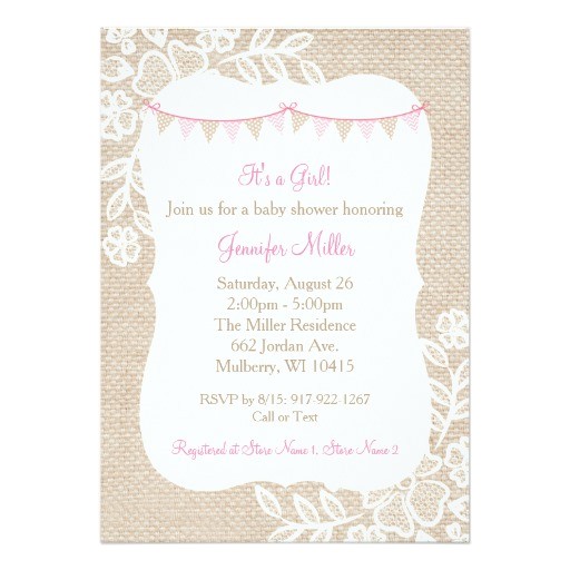 burlap lace baby shower invitations