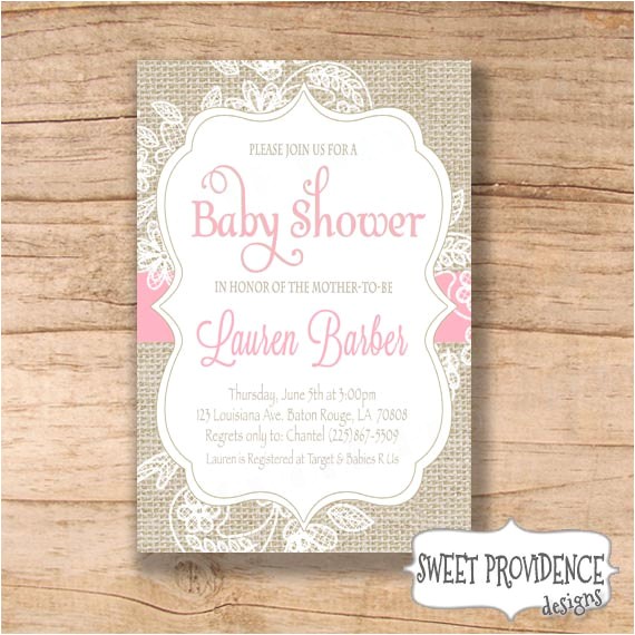 burlap and lace baby shower invitation