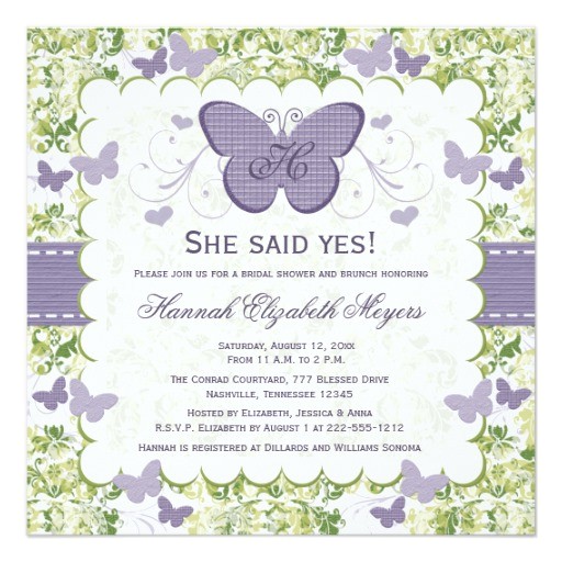 purple butterfly bridal shower invitations invites