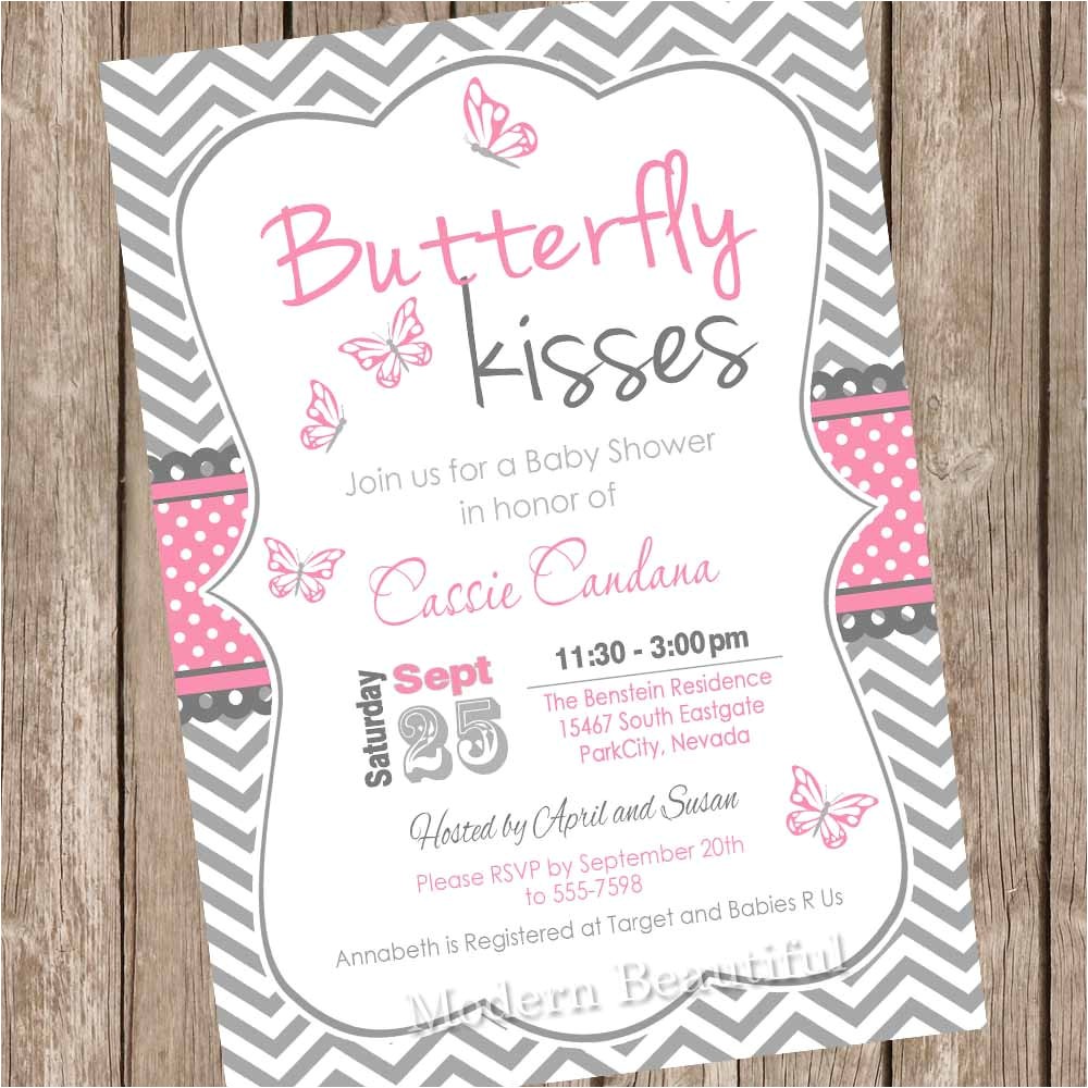 butterfly kisses baby shower invitation
