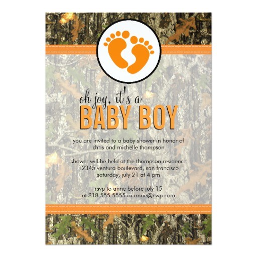 orange camo baby boy shower invitation
