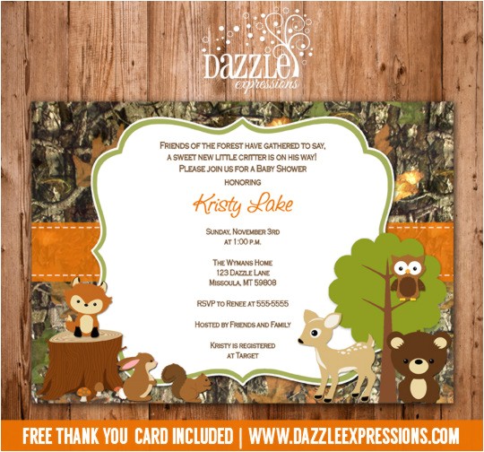 Woodland Camo Baby Shower Invitation FREE thank you card included