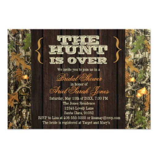 the hunt is over camo bridal shower invitation