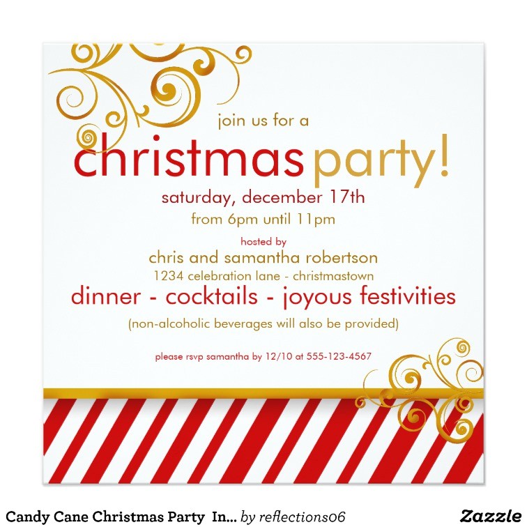candy cane christmas party invitation
