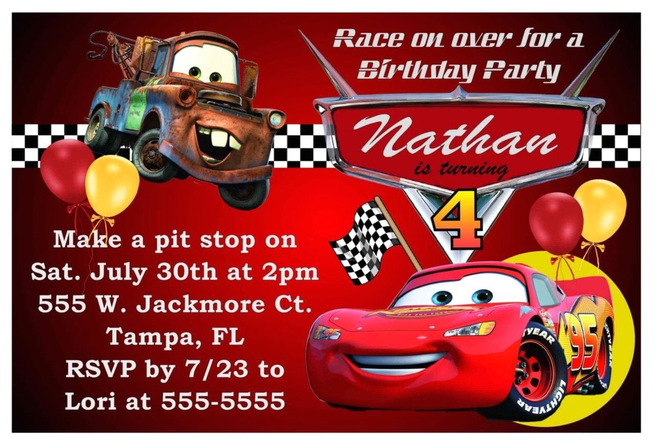 cars theme party invitation