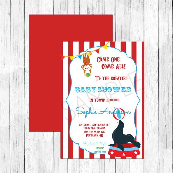 carnival circus themed baby shower invitation circus lion invitation double sided evite